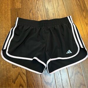 Adidas Women's Black and Pale Pink Athletic Running Shorts - size L